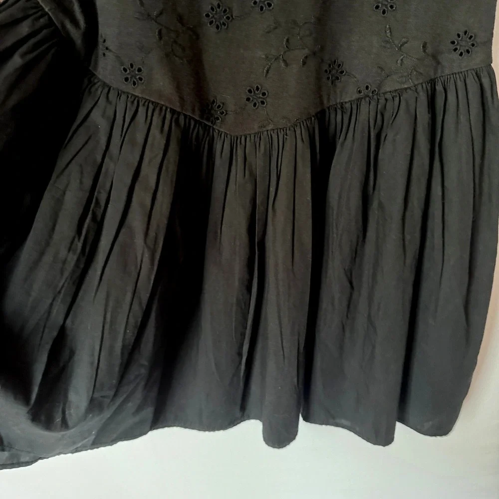 Free People Black Eyelet Long Sleeve Scoop Back Surley Mini Dress Size M